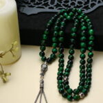 A rosary made of Tiger Eye stone.