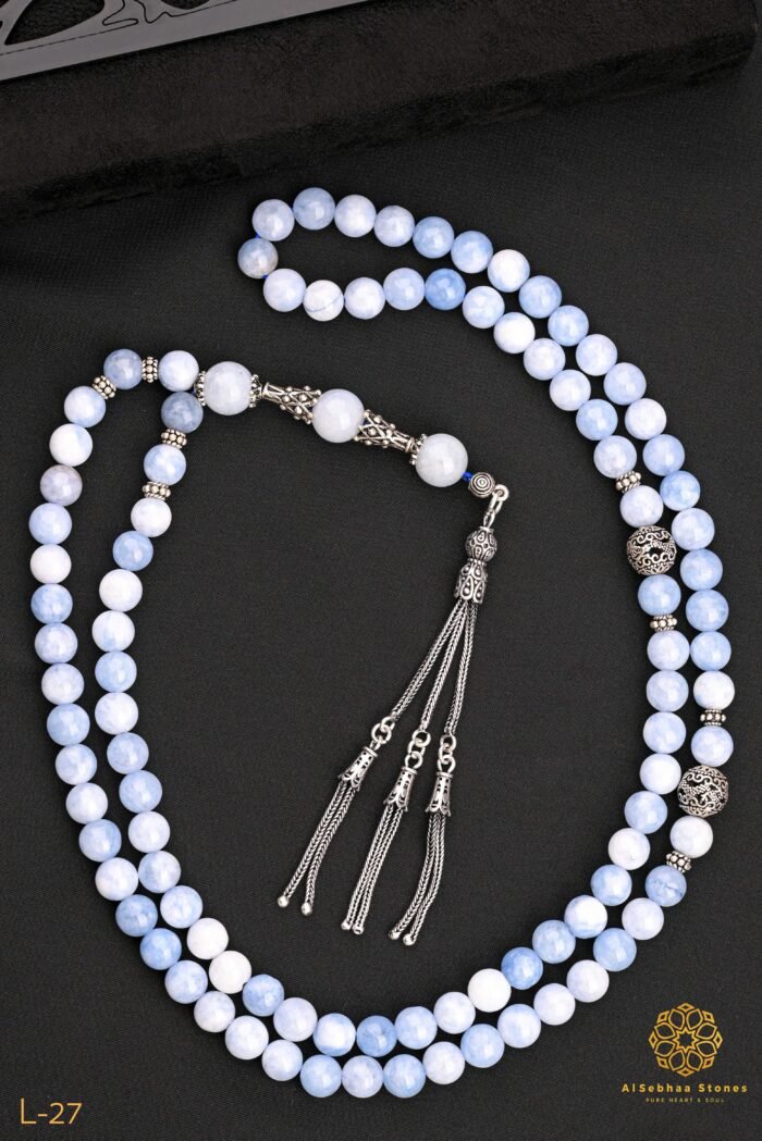 Rosary made of agate stone, pure polished brown lace (Agate), size 8 mm, 99 beads inlaid with silver Turkish caliber 925