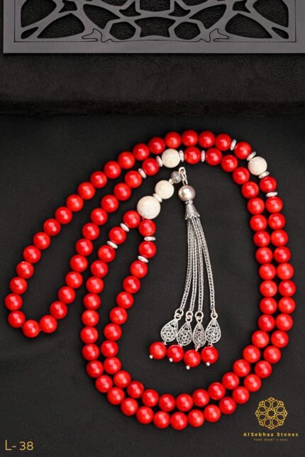 Rosary made of Distinctive coral intertwined with jasper