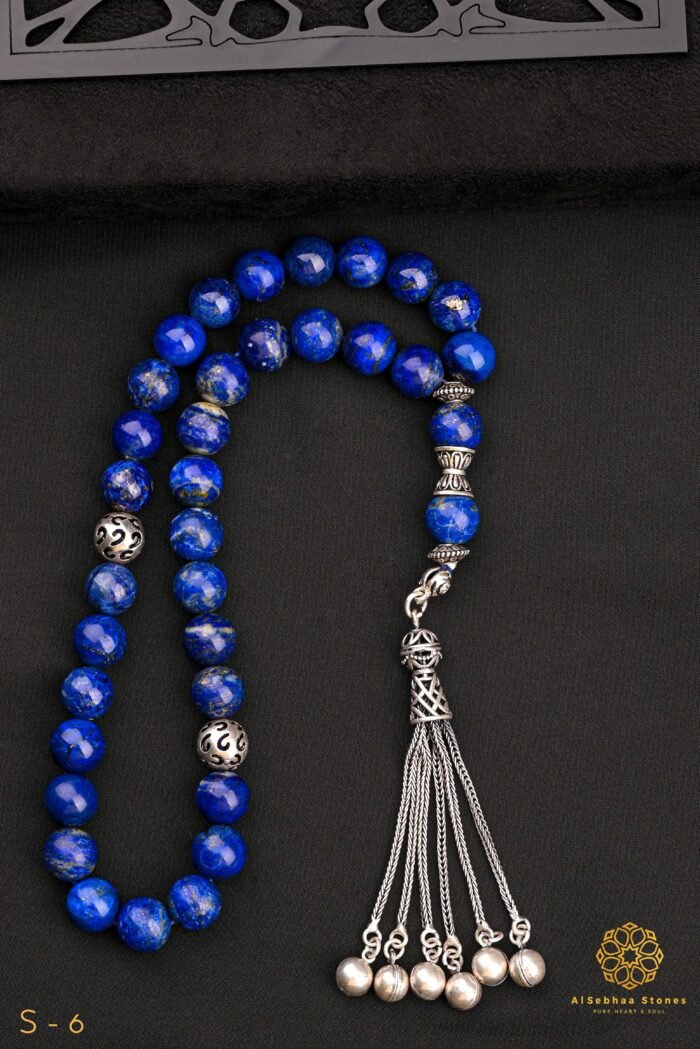 Rosary made of high-quality natural lapis lazuli stonE , quality , size 10 mm, number of 33 beads, Turkish silver 925