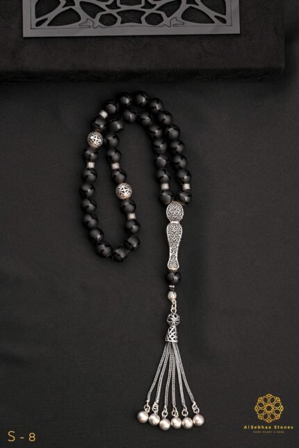 Rosary made of high quality natural onyx agate stone, size 10 mm, number oF 33 beads, Turkish silver , 925 caliber