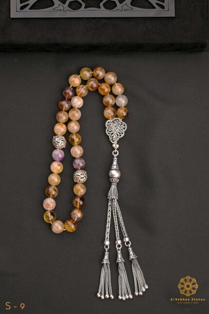 A special rosary made of pure ametrine stone , 33 beads, size 10 mm, inlaid with distinctive Turkish silver, 925 caliber.