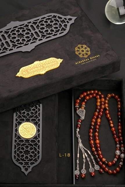 Ottoman Rosary, 99 grains, made of pure liver agate stone (Agate), size 8mm, inlaid with silver, Turkish 925.