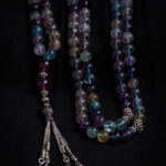 Rosary made of fluorite stone.